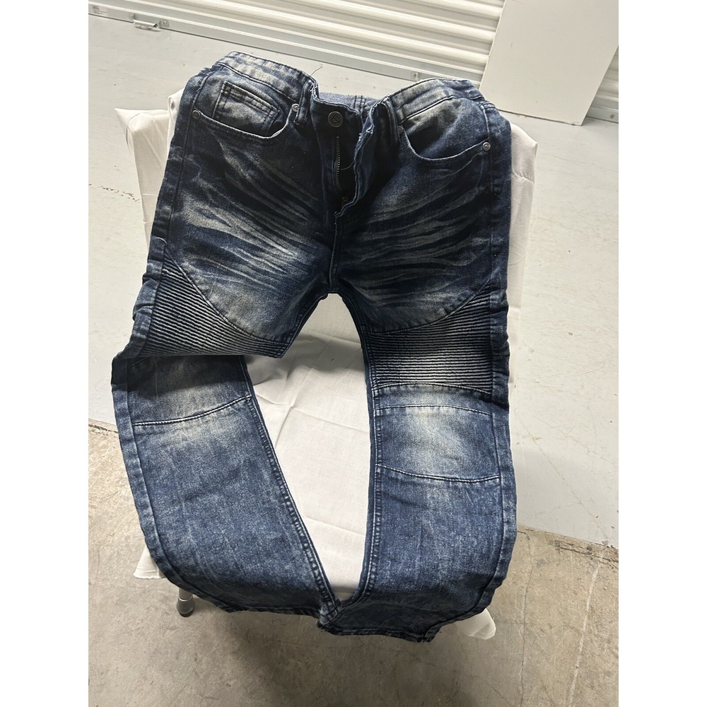 Encrypted Jeans Women's Junior Size 16 Skinny Moto Acid Wash Blue Denim Stretch